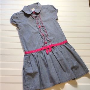Gymboree denim dress with pink ribbon and buttons